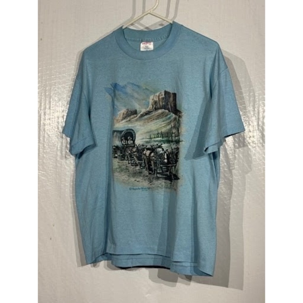 Vintage 1992 Tee Jays HEF-T Western Covered Wagon Desert Landscape T-Shirt Large